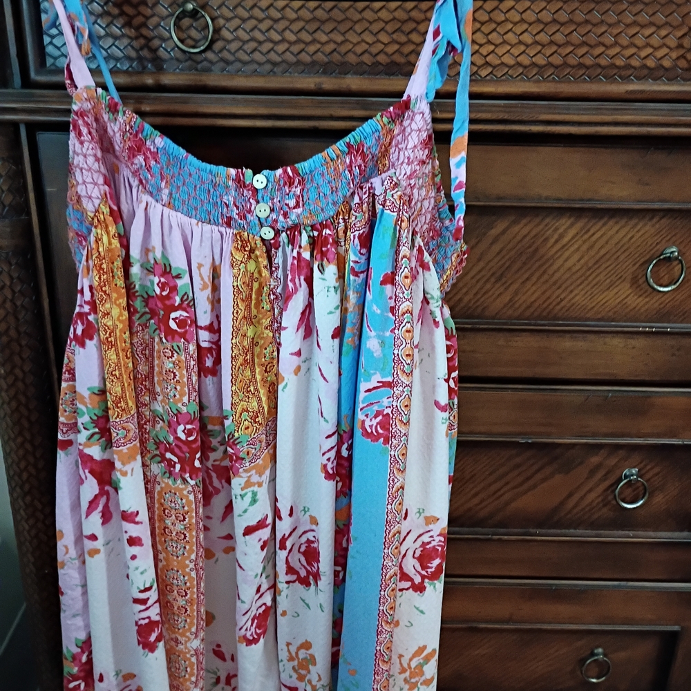 Boho Floral Tiered Sundress in Pink, Red & Teal